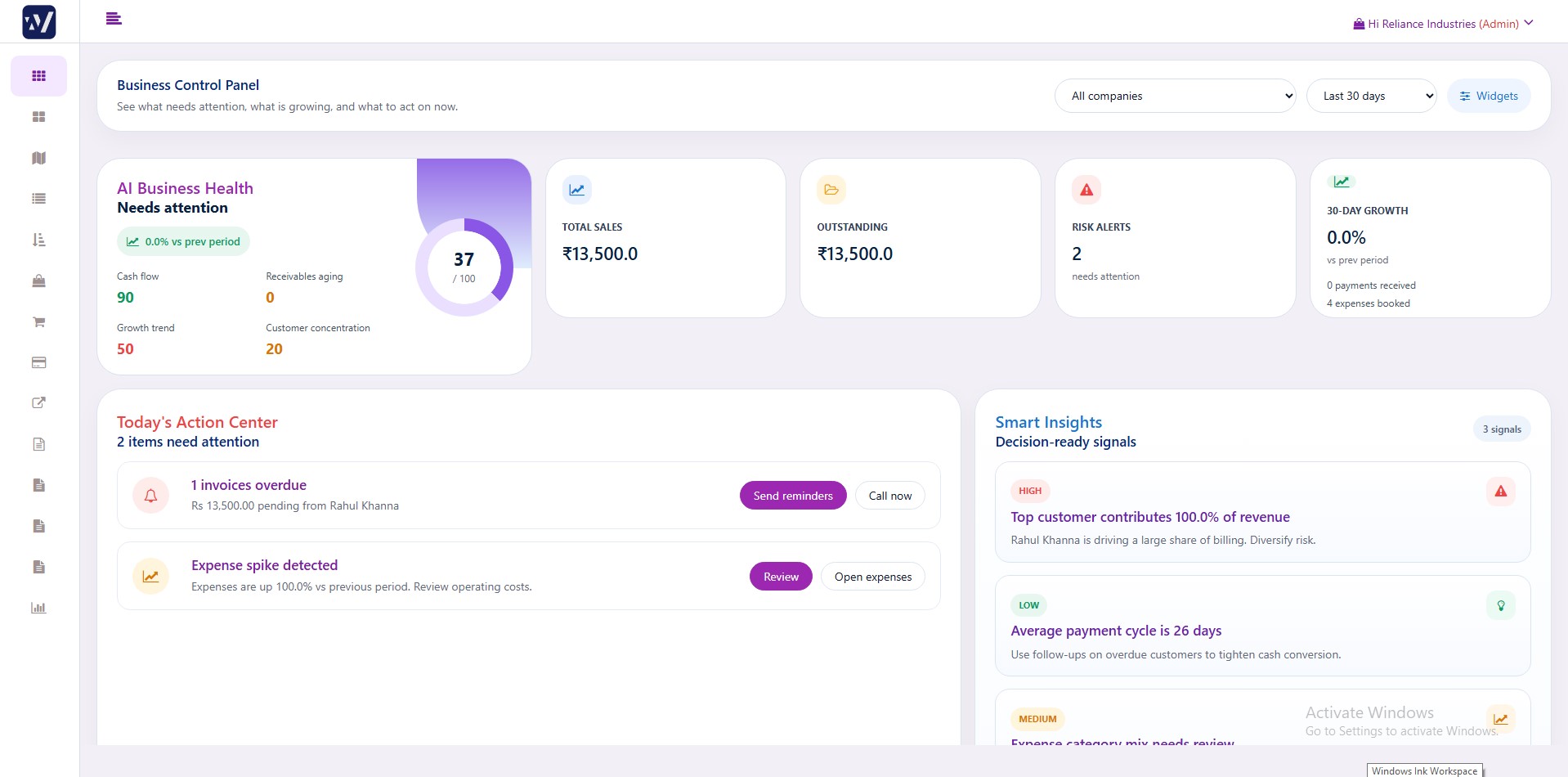 Wind Billing Main Dashboard